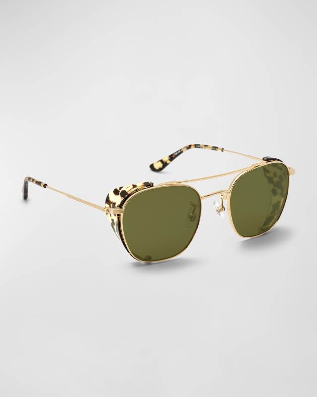 Earhart Blinker Metal Aviator Sunglasses w/ Side Shields